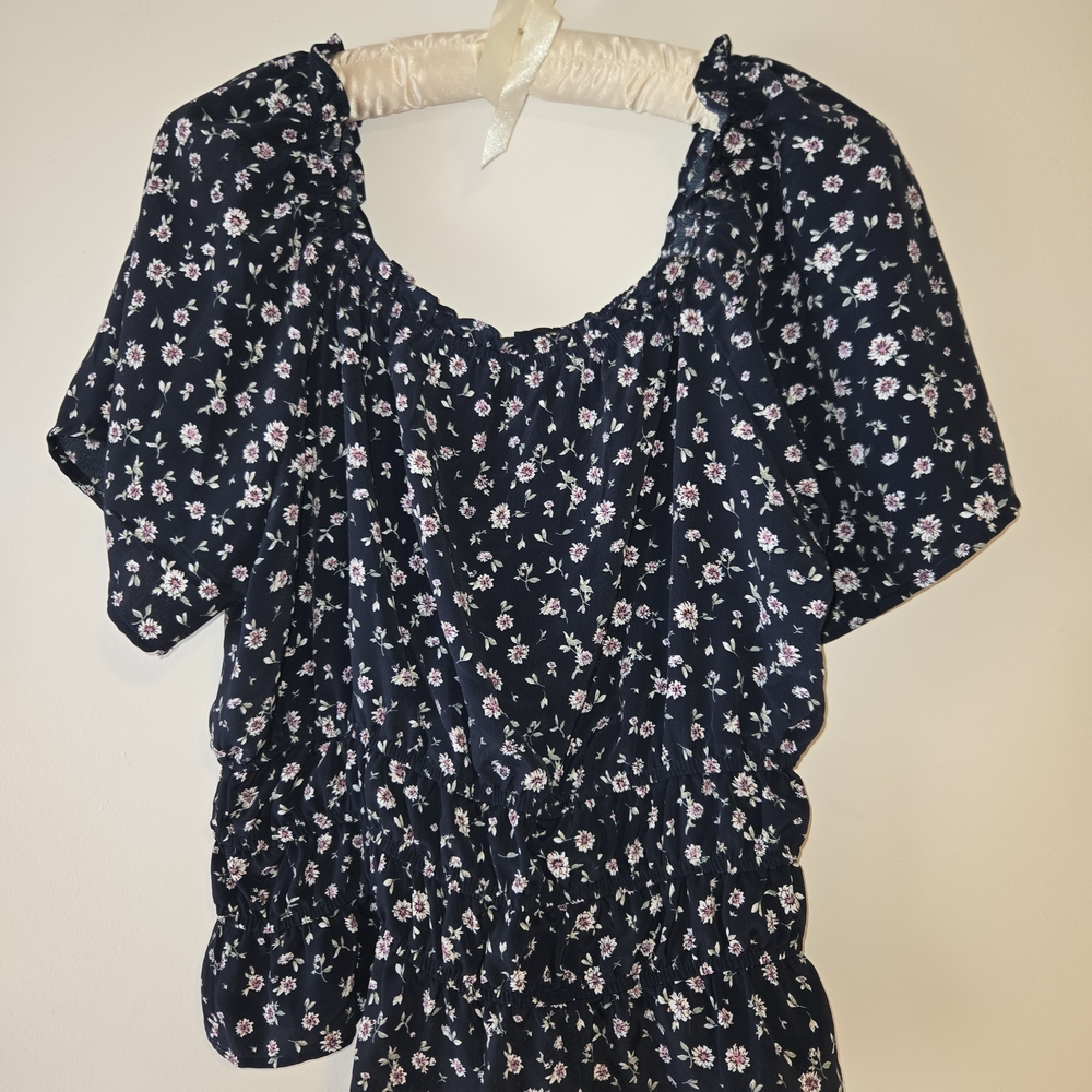 Papermoon Navy Floral Short Sleeve Smocked Top